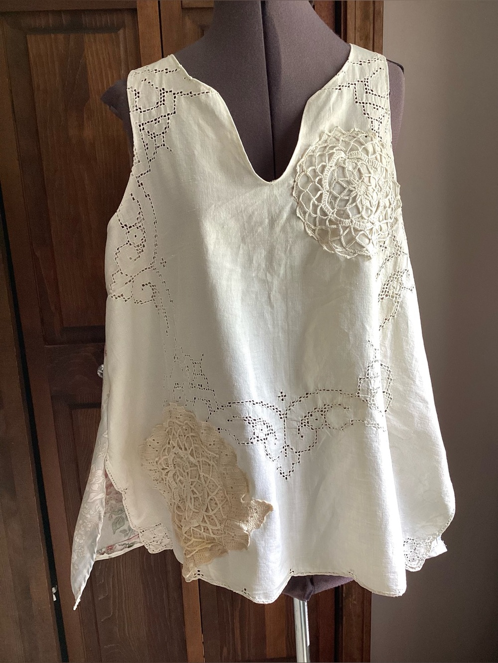 Handmade Patchwork Eyelet Tank Top OS Upcycled Reworked - Picture 4 of 15